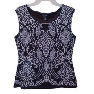 White House Black Market Black and White Patterned Blouse